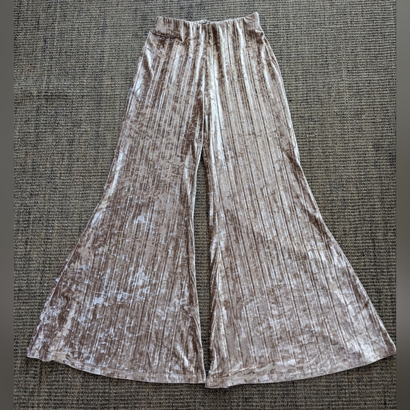 Free People Star Sign Ribbed Pleated Wide Leg Velvet Pants Xs Pre Owned - Picture 3 of 9
